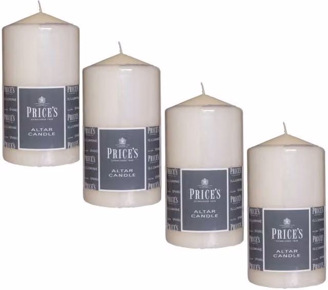 Price's Unscented Smokeless Non Drip Altar Pillar Candle, White, H 15 cm x W 8 cm x D 8 cm