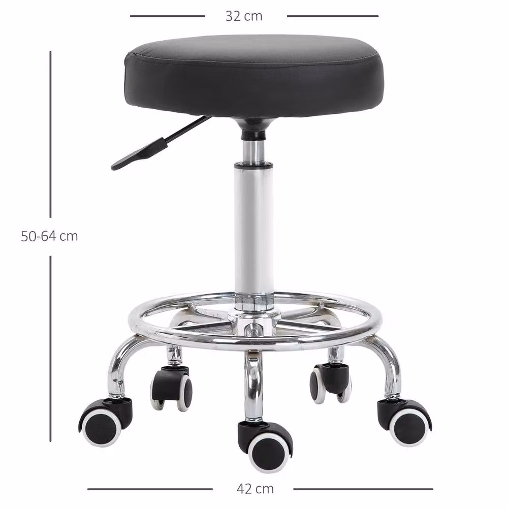 STILVORA Adjustable Black Synthetic Leather Stool with Castors – 3