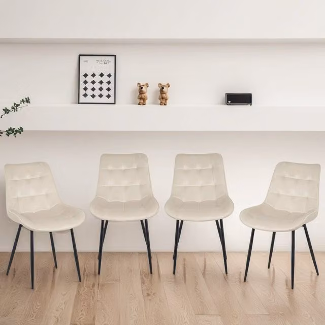 Madefor.living Set of 4 Erica Modern Plush Velvet Dining Chairs in Beige and Black