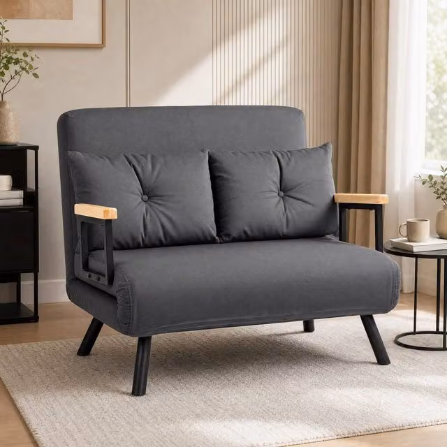 STILVORA Grey Velvet Double Sofa Bed with 4-in-1 Click-Clack Function and Scatter Cushions, W/D/H: 140 x 200 cm – 1