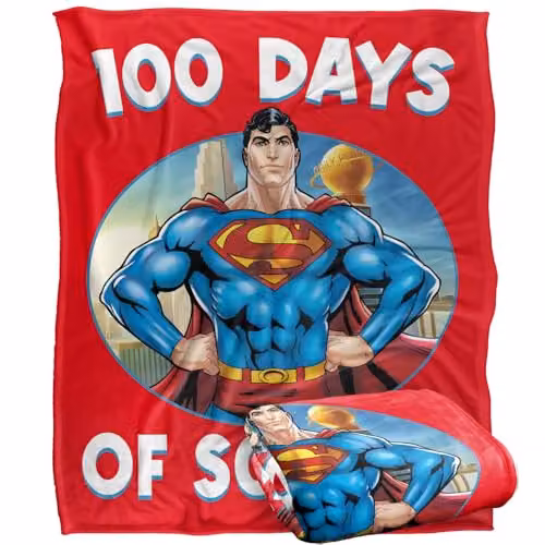 Warner Bros. Superman 100 Days of School Super Soft Silky Touch Fleece Throw Blanket for Children, Multicolour, W/D/H: 127.0 x 152.4 x 152.4 cm – 1