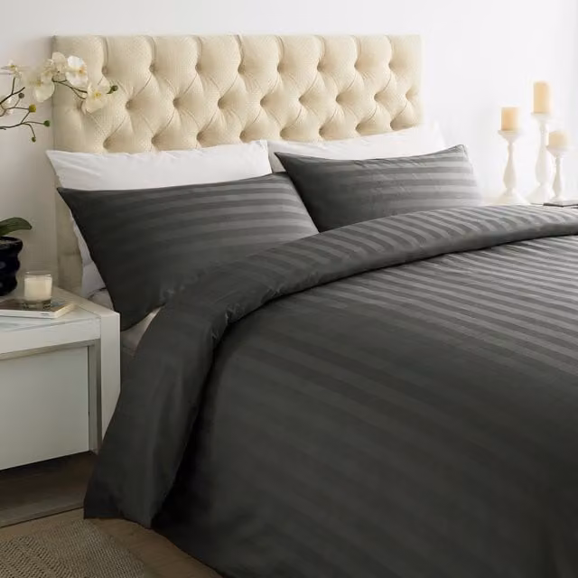 Roseley Grey Striped Mako Satin Cotton Duvet Cover and Pillowcase Set, 250TC