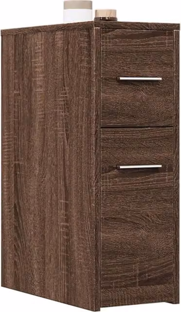 Berkfield Home Narrow Bathroom Cupboard with Wheels in Brown Oak