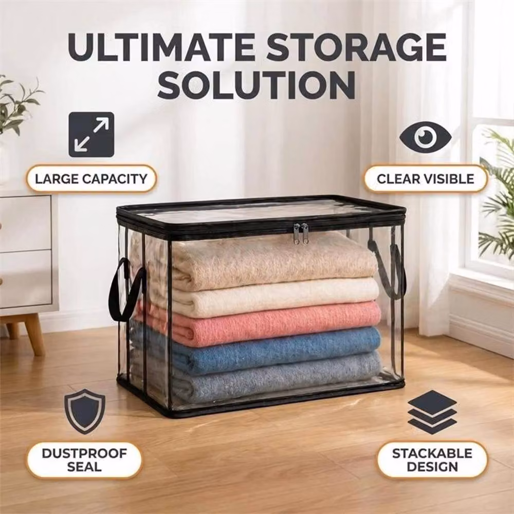 Ventryn Heavy-Duty Plastic Storage Box with Lid and Handles, Transparent and Black, W/D/H: 38.0 x 32.0 x 24.0 cm – 4