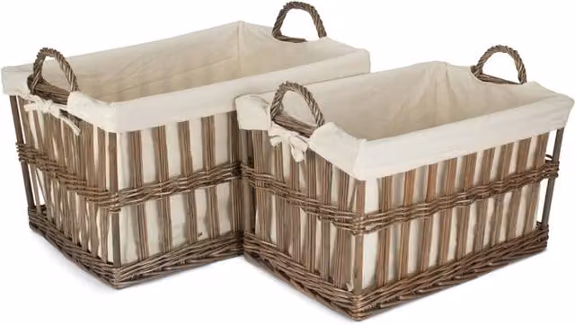 Red Hamper Set of 2 Malmo Openwork Wicker Laundry Baskets with Removable Cotton Linings in Brown, Width: 40 cm – 1