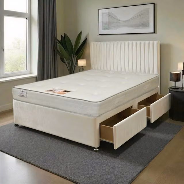 Knight Sleep Modern Upholstered Hybrid Bed Set with Drawers and Headboard, W/D/H: 200 x 200 cm