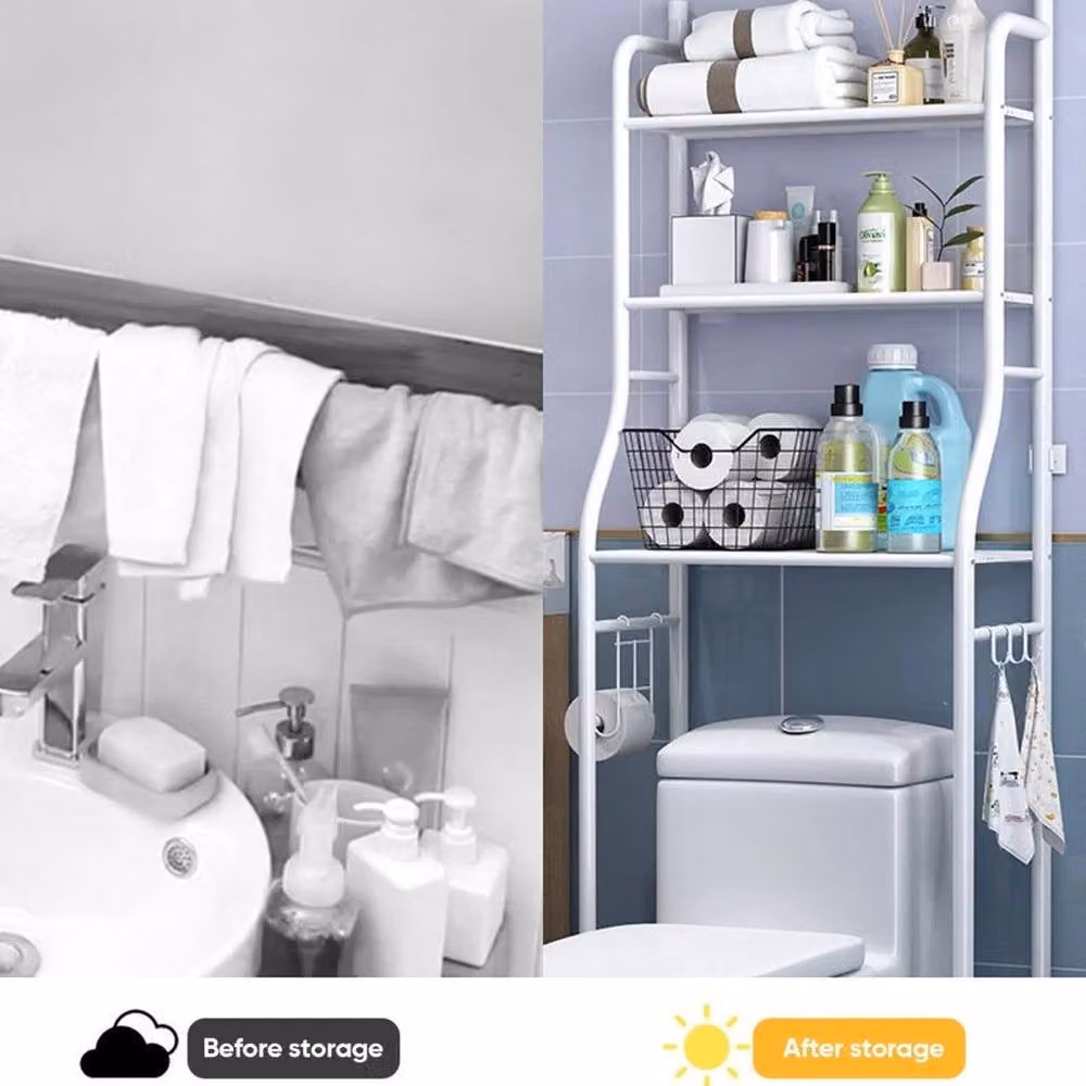 EONLION 3-Tier Freestanding Metal Toilet Storage Rack in White – 3
