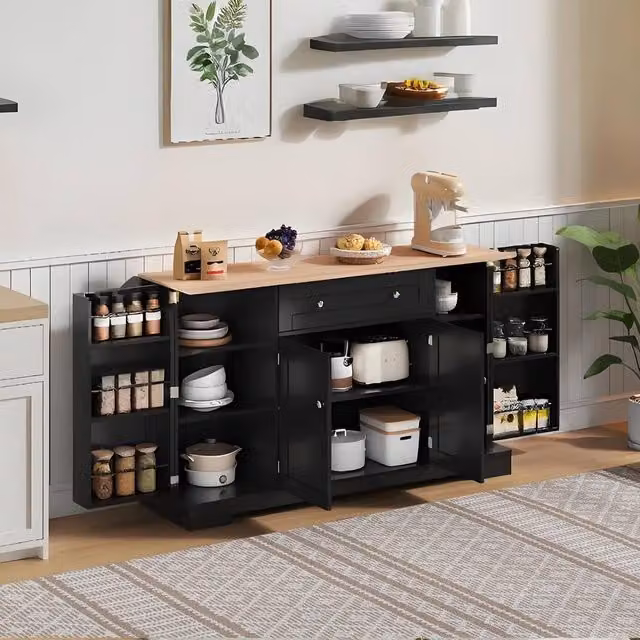 Matteo Modern Black Matt Kitchen Sideboard with Soft Close Drawers and Shelves, Width: 138 cm