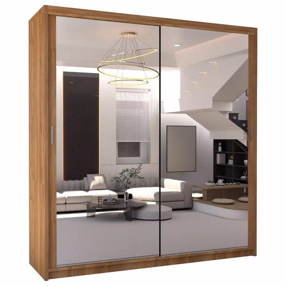 MN Furniture Modern Double Mirror Sliding Door Wardrobe in Dark Brown, W: 203 cm, H: 217 cm – 2