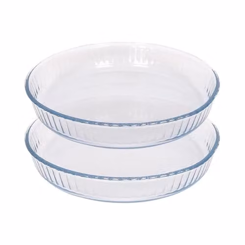 Argon Tableware Optical Round Glass Oven Dishes, Transparent, W/D: 26 x 26 cm, Set of 2 – 1