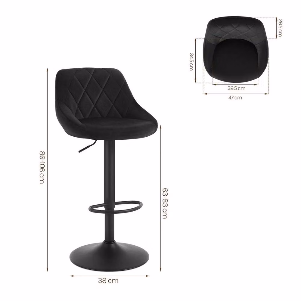 NESTLUNE Set of 2 Adjustable Black Swivel Gas Lift Breakfast Bar Stools – 2