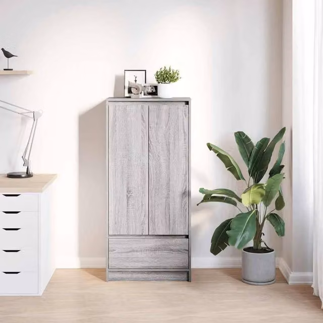 Berkfield Home Modern Grey Cabinet with Doors and Drawers, W/D/H: 55.5 x 34 x 119.5 cm