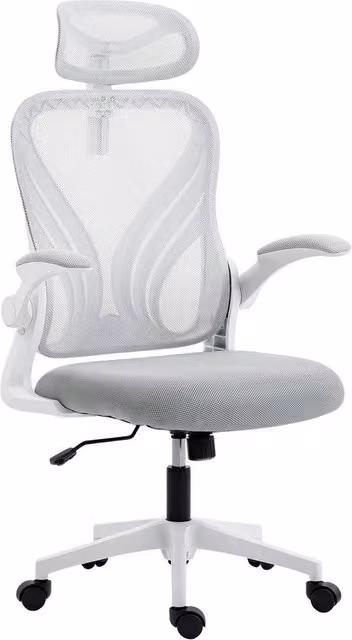 KORVIXA Ergonomic White Fabric Office Chair with Headrest and Armrests