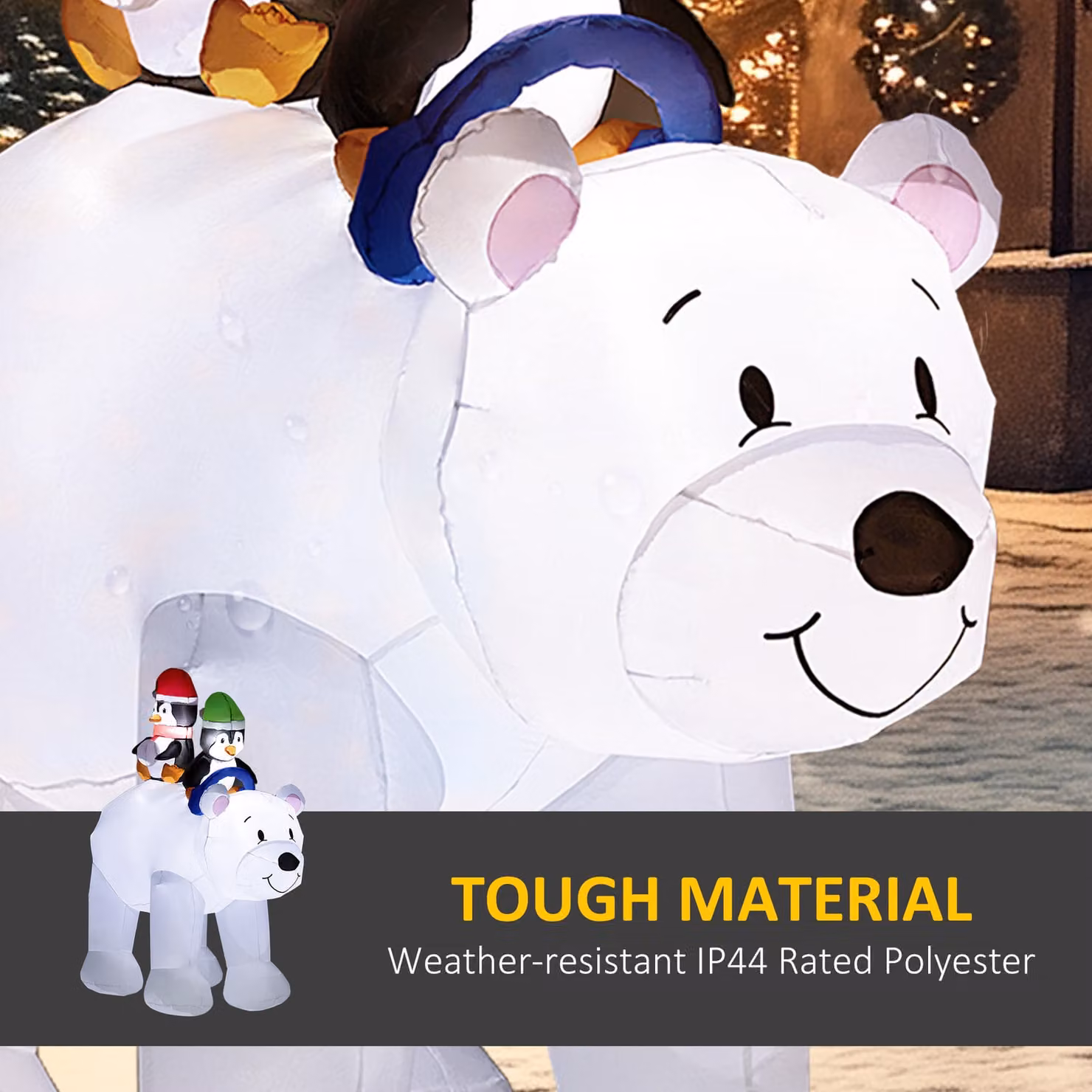Outsunny 6.4ft Christmas Inflatable Two Penguins Riding on Polar Bear with LED Display, White – 4