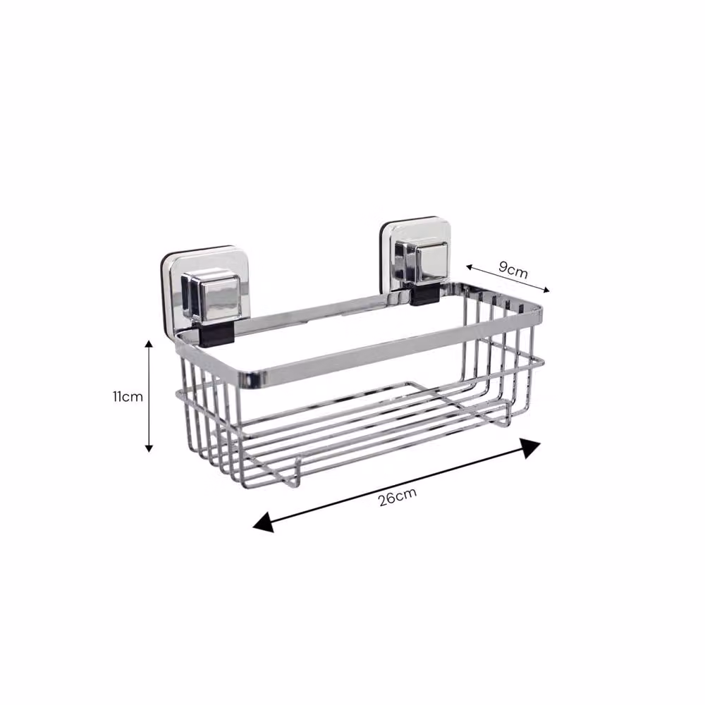 Showerdrape Pushloc Chrome Suction Wall Mounted Bottle Basket and Mounting Squares in Silver – 2