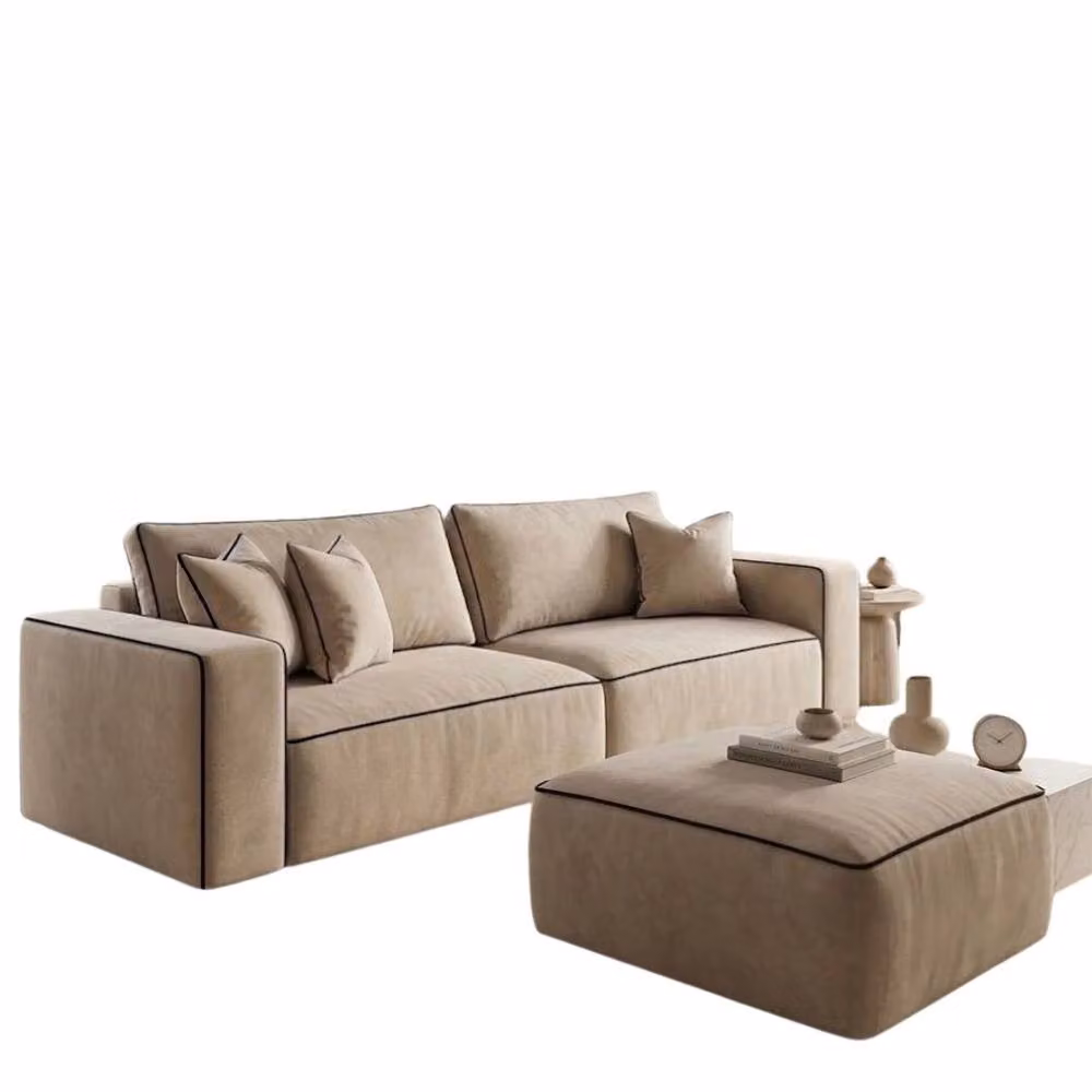 Stratus Interiors Sloane 2-Tone Modular 2 Seater Sofa in Beige with Custom Contrast Piping and Velvet Fabric – 2