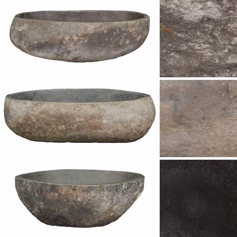 Berkfield Home River Stone Oval Basin in Black, W: 45 cm, D: 34 cm, H: 15 cm – 2