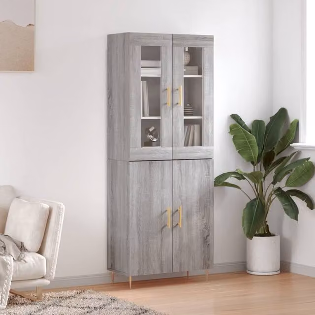 Berkfield Home Grey Sonoma Highboard with Glass Doors, W/D/H: 69.5 x 34 x 180 cm – 1