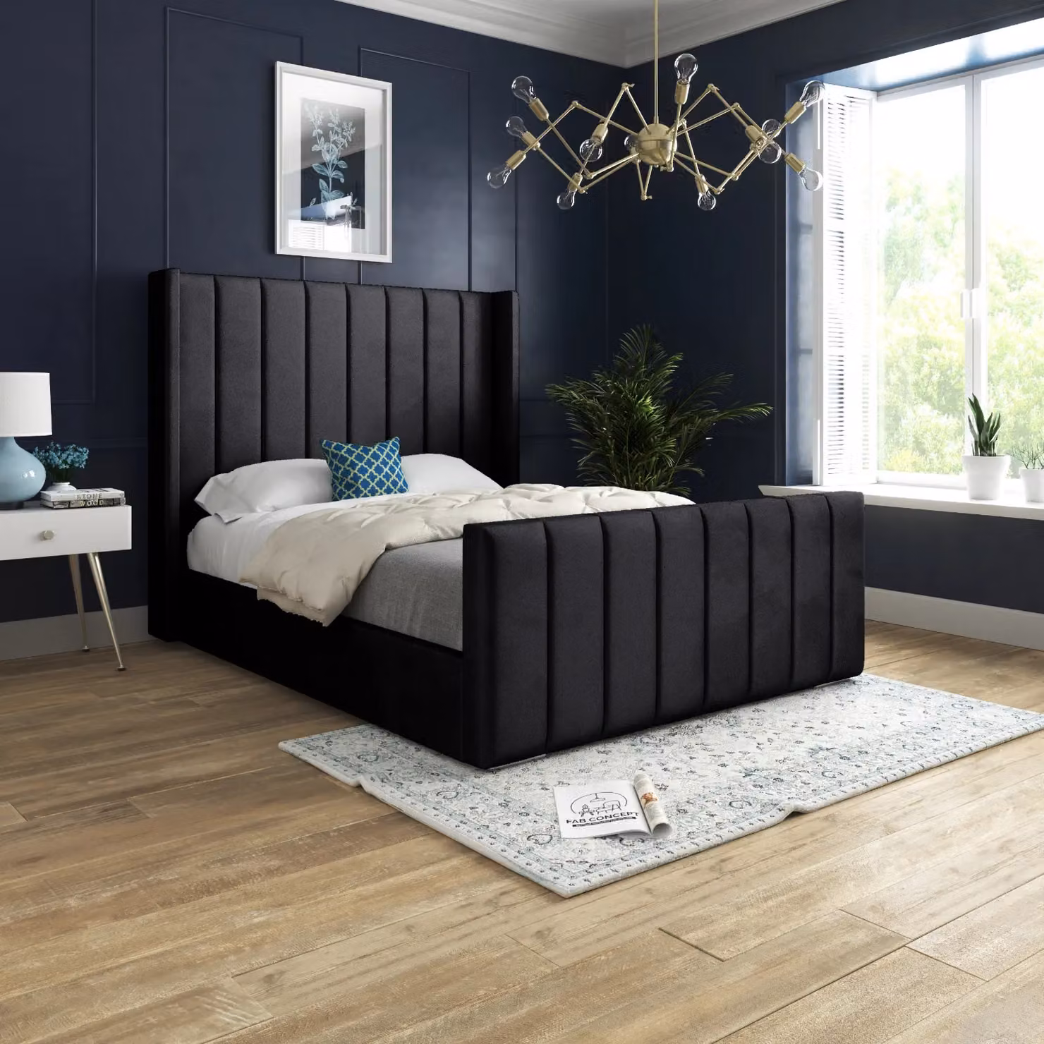 Casani Small Single Upholstered Velvet Designer Bed Frame in Black – 2