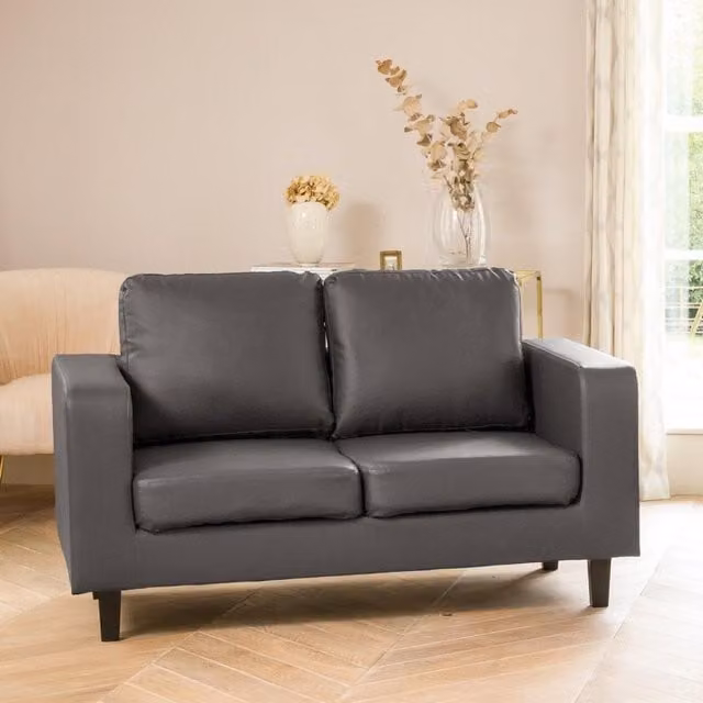 Artemis Home Monmouth 2 Seat Sofa in Grey with Synthetic Leather Upholstery and Solid Wood Frame
