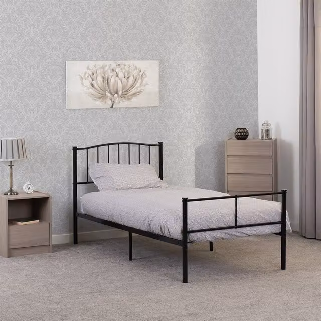 Seconique Newton 3' Single Metal Bed in Black, W/D/H: 90 x 190 cm