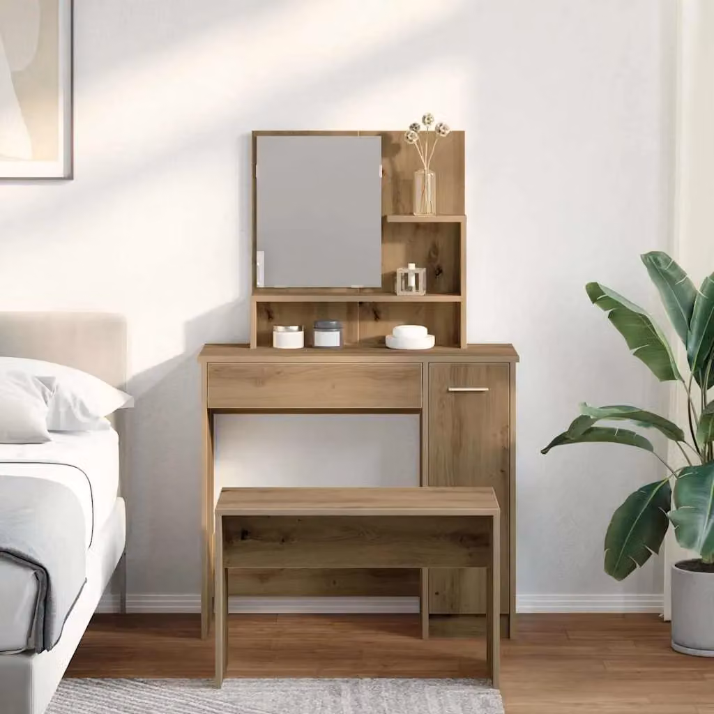 Berkfield Home Artisan Oak Dressing Table Set in Brown Engineered Wood – 2