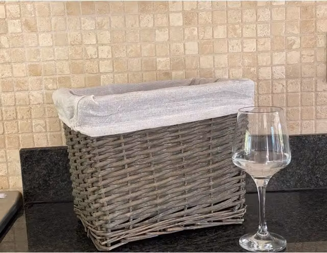 Topfurnishing Grey Open Weave Rattan Rectangle Storage Basket with Lining