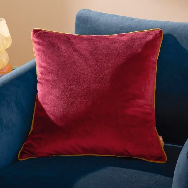 Furn Meridian Velvet Piped Square Cushion in Red and Green, W/D/H: 45 x 45 x 45 cm – 5