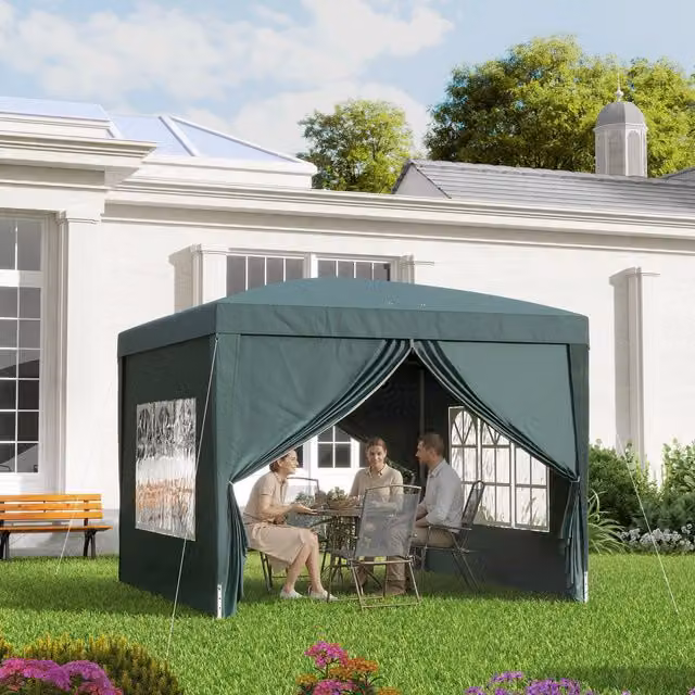 Outsunny Green Waterproof Pop Up Gazebo with Metal Frame, Side Panels, Windows and Carry Bag, W/D/H: 300 x 300 x 196 cm – 1