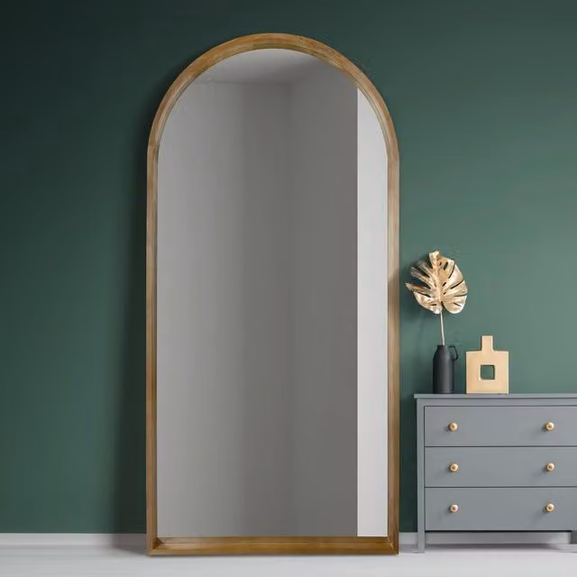 MirrorOutlet The Naturalis Solid Oak Framed Arched Leaner Wall Mirror, Brown, H: 200 cm, W: 100 cm