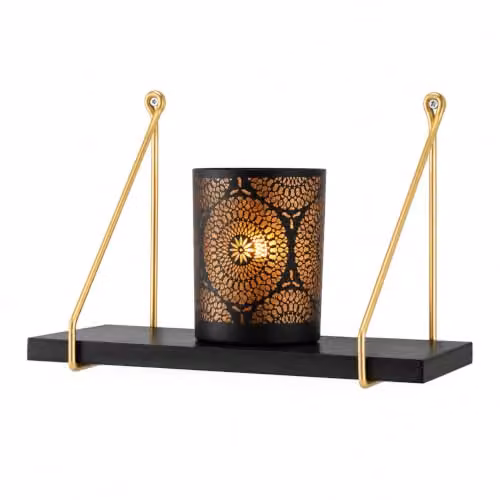 SPOT ON DEALZ Black and Gold Industrial Floating Wall Shelf, W: 40 cm, D: 20 cm, H: 15 cm – 2