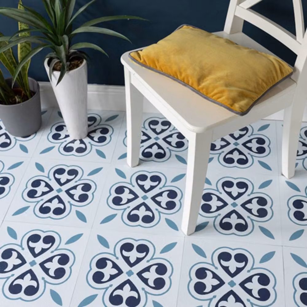 D-C-Fix Oriental Flower Blue and White Self Adhesive Vinyl Floor Tiles, Pack of 11, W/D/H: 30.48 x 30.48 x 30.48 cm – 4