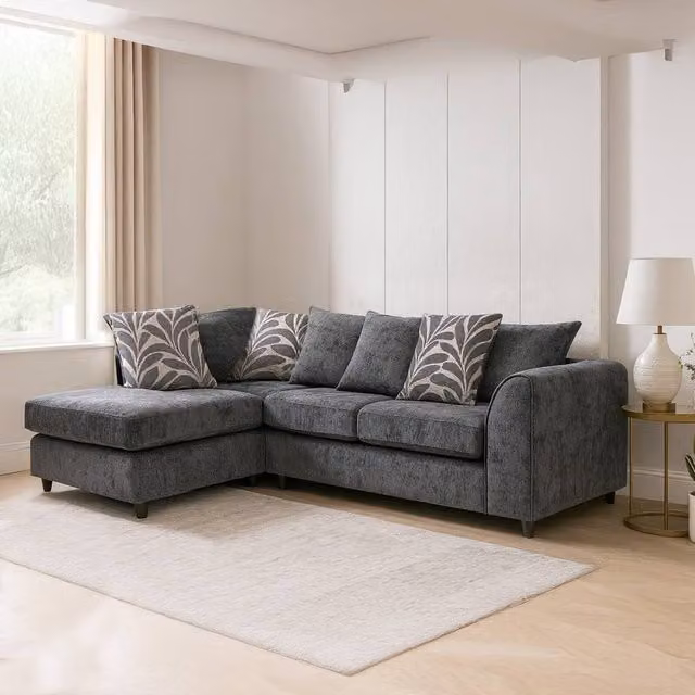 Furnishings For Less UK Zina Grey Chenille Fabric L-Shaped Corner Sofa, Left Hand Facing, 3-4 Seater
