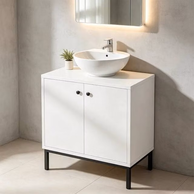 KORVIXA Modern High Gloss White Freestanding Bathroom Sink Cabinet, W: 70 cm, H: 75 cm