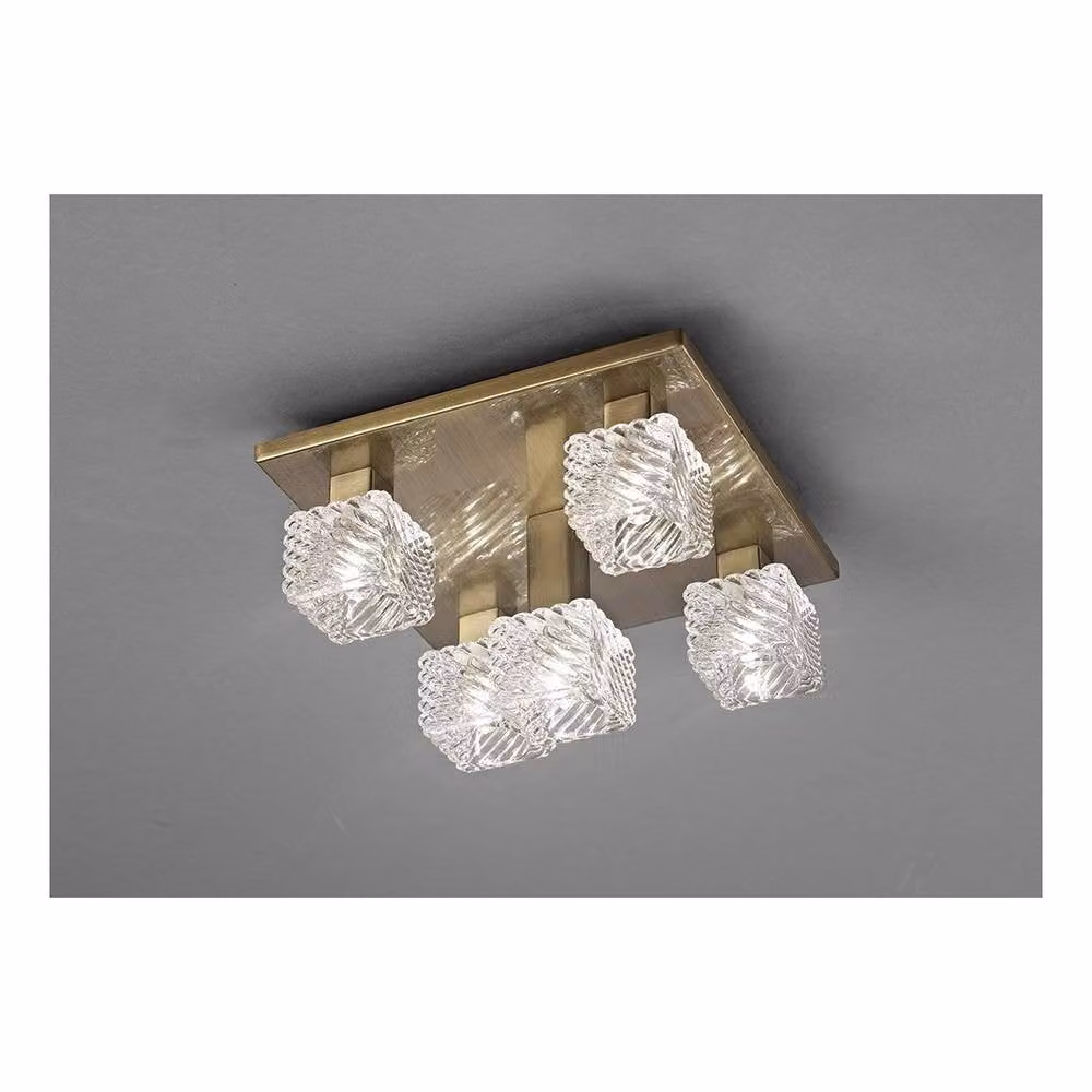 Netlighting Accor Square Ceiling Flush Light, 5 x G9, Bronze and Antique Brass with Transparent Glass, 230mm – 2