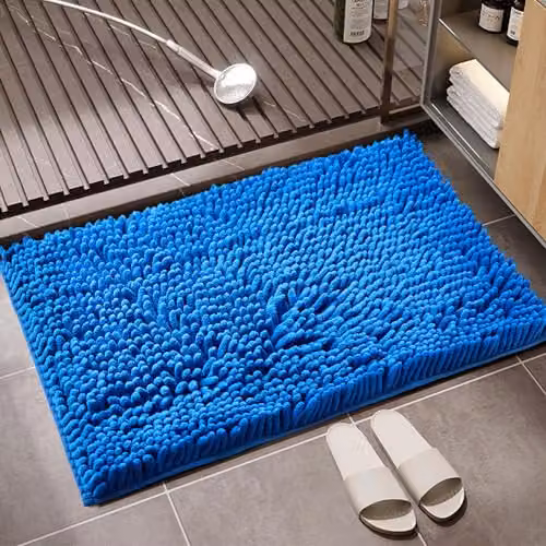GAVENO CAVAILIA Blue Chenille Microfibre Faux Fur Bath Mat, W/D: 50 x 80 cm – 4