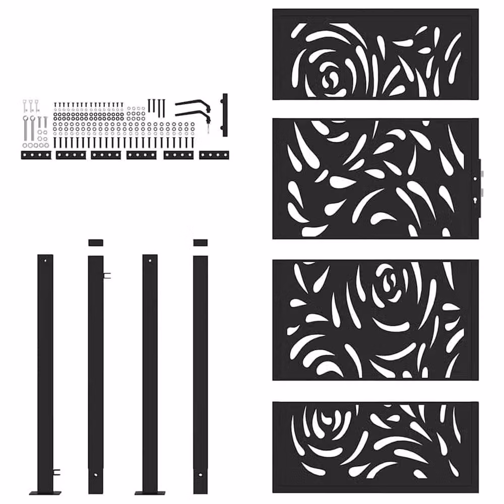 Berkfield Home Single Garden Gate in Black Steel with Flame Design, W: 105 cm, H: 180 cm – 4