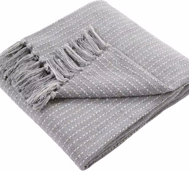 Drift Home Quinn Woven Striped Cotton Throw with Fringes in Grey, W/D/H: 180 x 130 cm – 1