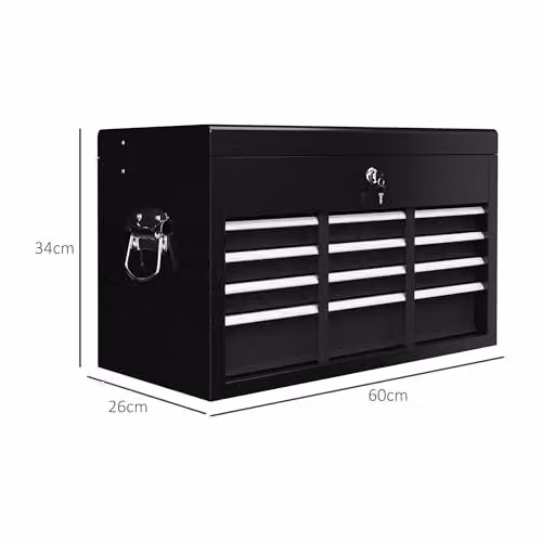 HOMCOM 6 Drawer Lockable Metal Tool Chest with Top Case, Black, W/D/H: 60.0 x 26.0 x 34.0 cm – 7