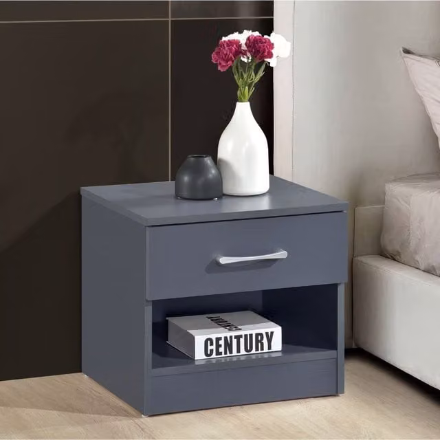 Swish Furniture Highbury Bedside Table with 1 Drawer and Open Shelf in Grey