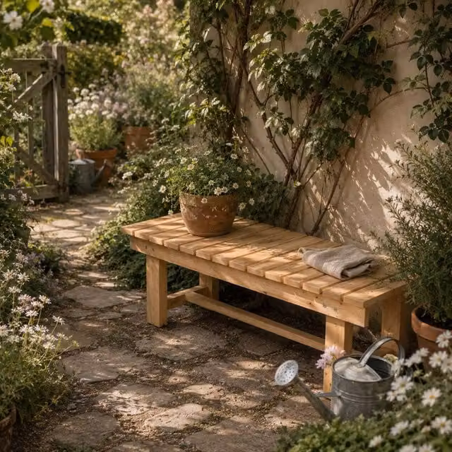 Wyld Haus Nika 2 Seater Wood Garden Bench in Natural, W: 110 cm, D: 38 cm, H: 35 cm – 1