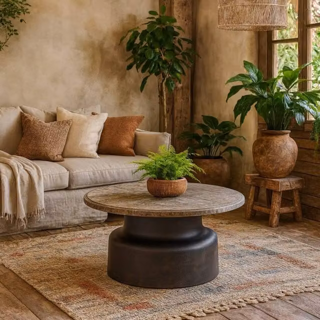 Wyld Haus Les Orangers Round Black Marble Coffee Table, H 72 cm, W 72 cm, D 40 cm – 1
