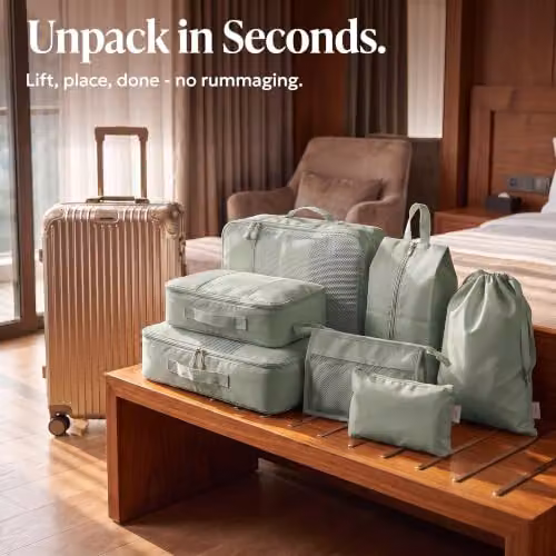 LUGG 8 Set Compression Packing Cubes Suitcase Organiser in Green – 5