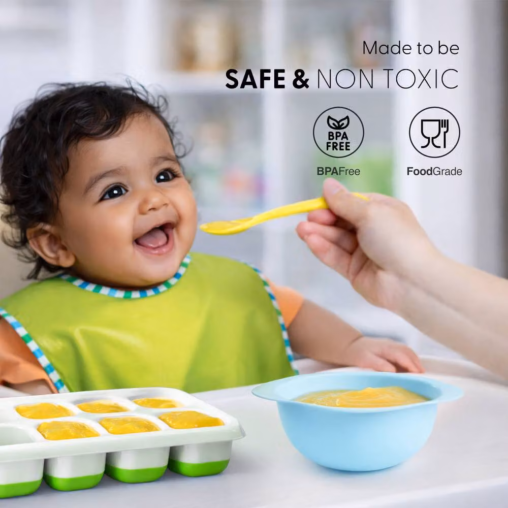 Keplin 2 Pack BPA Free Silicone Ice Cube Trays with Non-Spill Lids, Green – 3