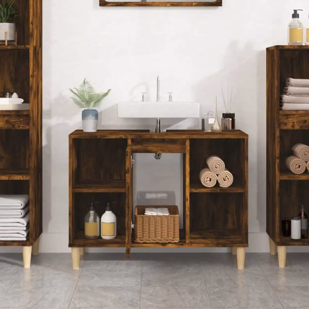 Berkfield Home Smoked Oak Sink Cabinet in Brown, W/D/H: 80 x 33 x 60 cm – 2