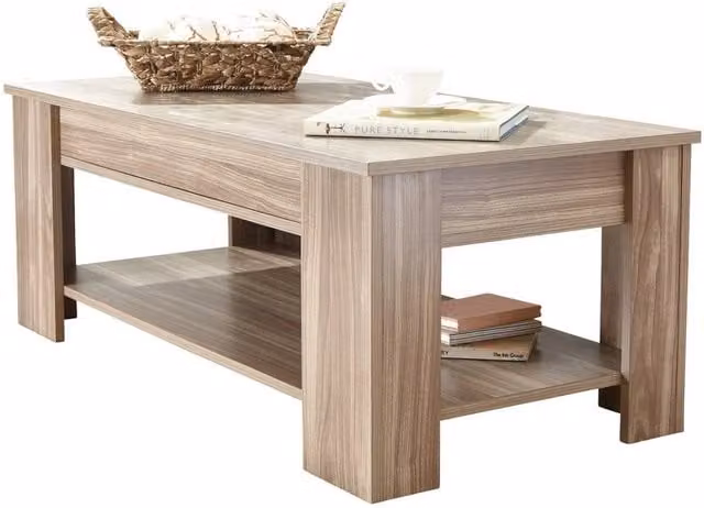 VOGREX Modern Rectangular Coffee Table with Lift Top and Storage Drawer in Brown