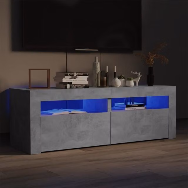 Berkfield Home Modern TV Cabinet with LED Lights in Concrete Grey, W/D/H: 120 x 35 x 40 cm