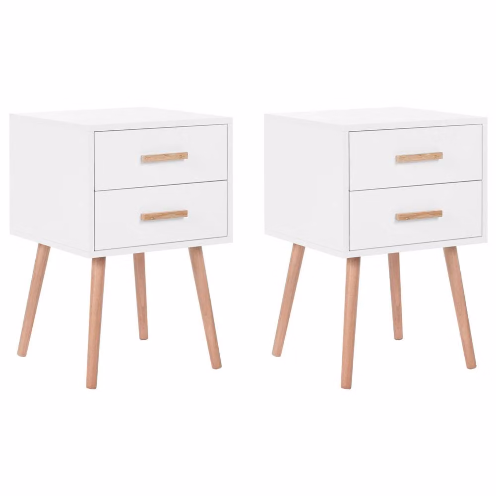 Wyld Haus Set of 2 White Lacquered Minimalist Bedside Tables with Rubberwood Legs – 2
