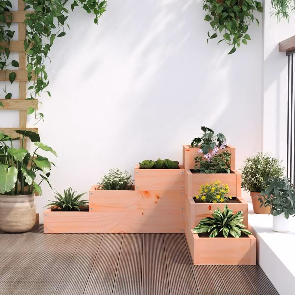 Berkfield Home 4-Tier Solid Wood Douglas Garden Planter, Brown, W: 80.5 cm, D: 79 cm, H: 36 cm – 2