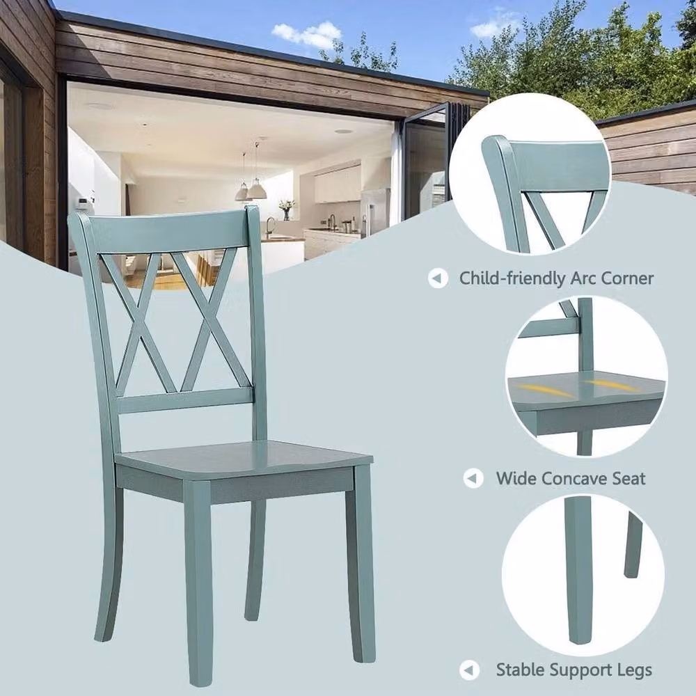 NESTLUNE Set of 2 Blue Armless Dining Chairs with Rubberwood Legs – 4